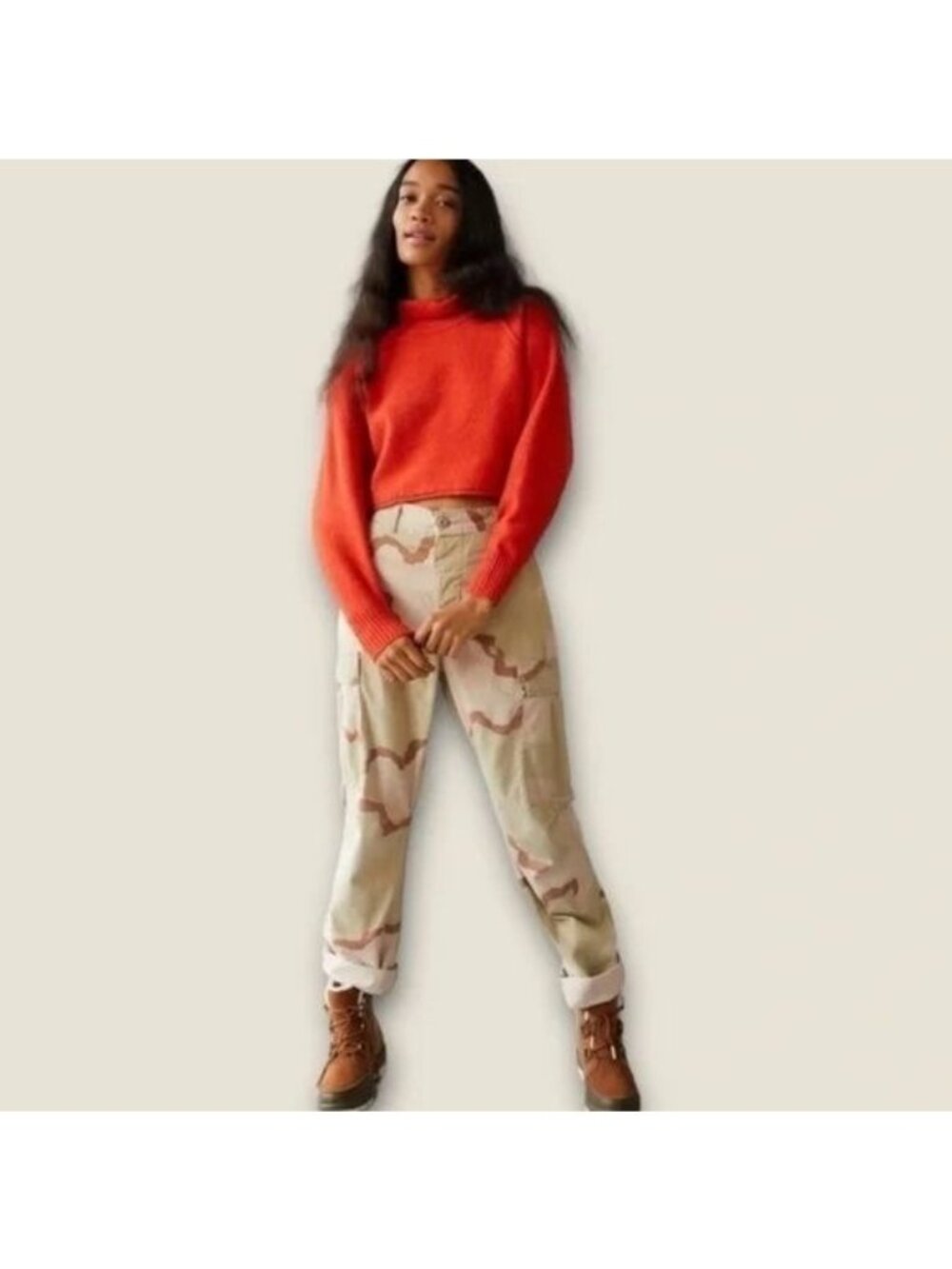 Urban Outfitters Kyla Cropped Turtleneck Sweater Orange Size Medium